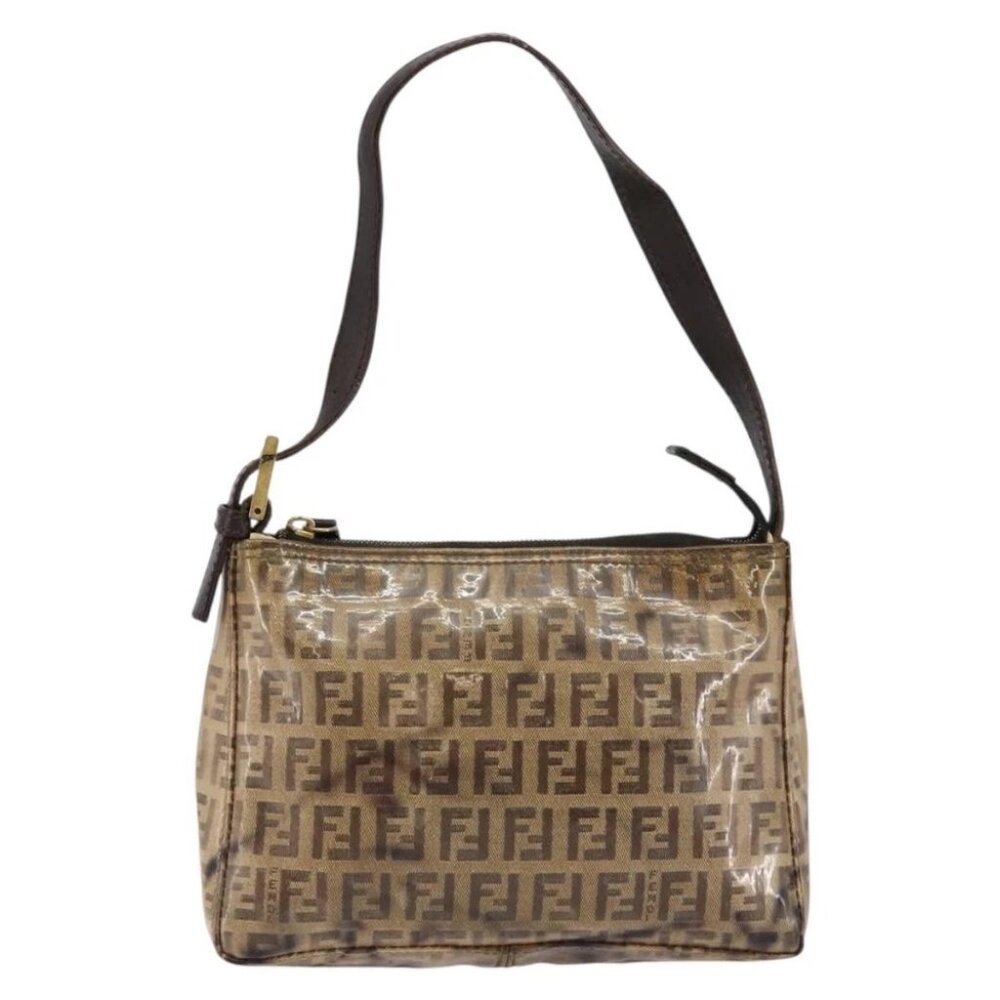 FENDI Zucchino Canvas Hand Bag Enamel Brown Gold - Picture 3 of 15